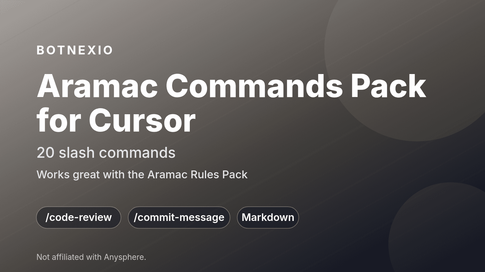 Produktcover: Aramac Commands Pack for Cursor – 20 Slash-Commands, passt gut zum Aramac Rules Pack