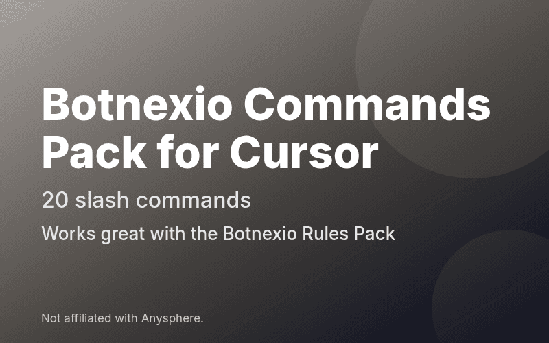 Product card: Botnexio Commands Pack for Cursor – 20 slash commands, complements the Botnexio Rules Pack