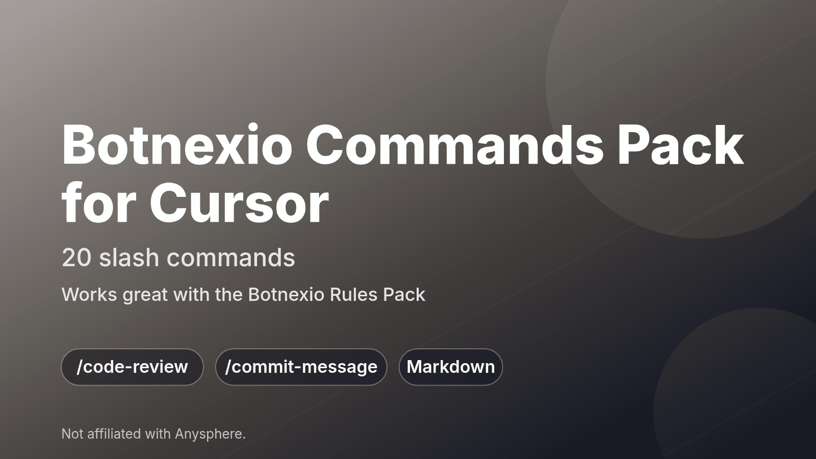 Product cover: Botnexio Commands Pack for Cursor – 20 slash commands, complements the Botnexio Rules Pack
