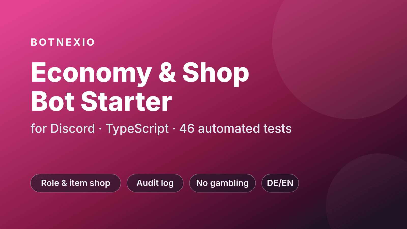 Hero: Economy & Shop Bot Starter for Discord – TypeScript, automated tests; role & item shop, audit log, no gambling, DE/EN